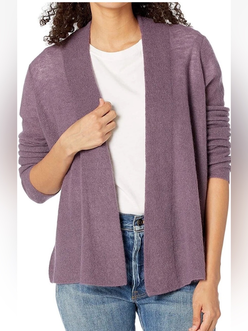 VINCE large Ribbed convertible open cardigan sweater fig purple mohair wool cozy